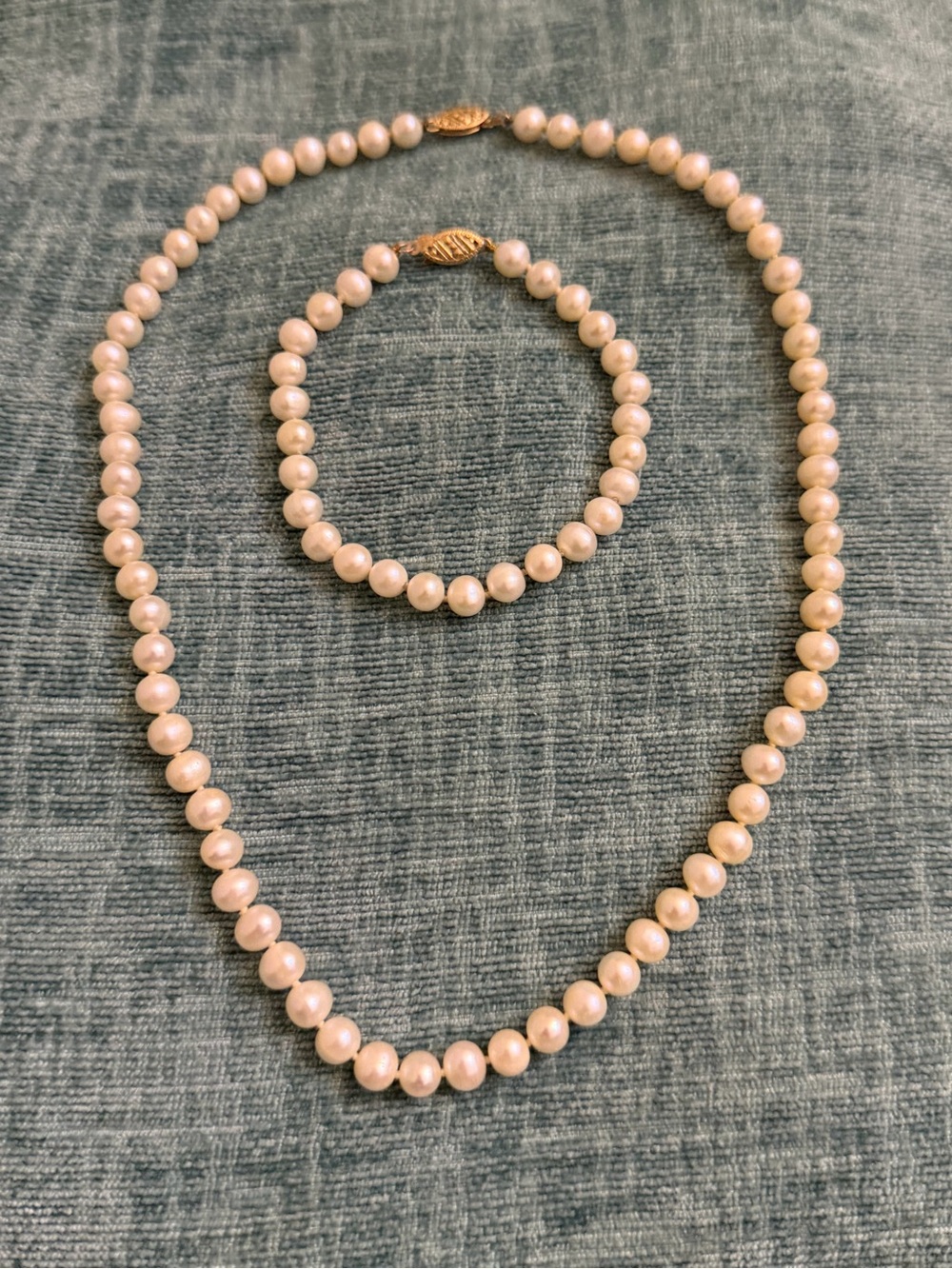 Vintage 14K Yellow Gold Akoya Cultured Pearl Necklace & Bracelet Set Signed WBO - Picture 4 of 15